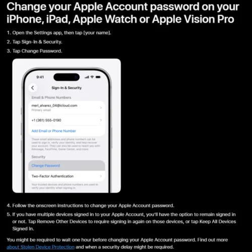 Apple's official instructions for changing an Apple ID password